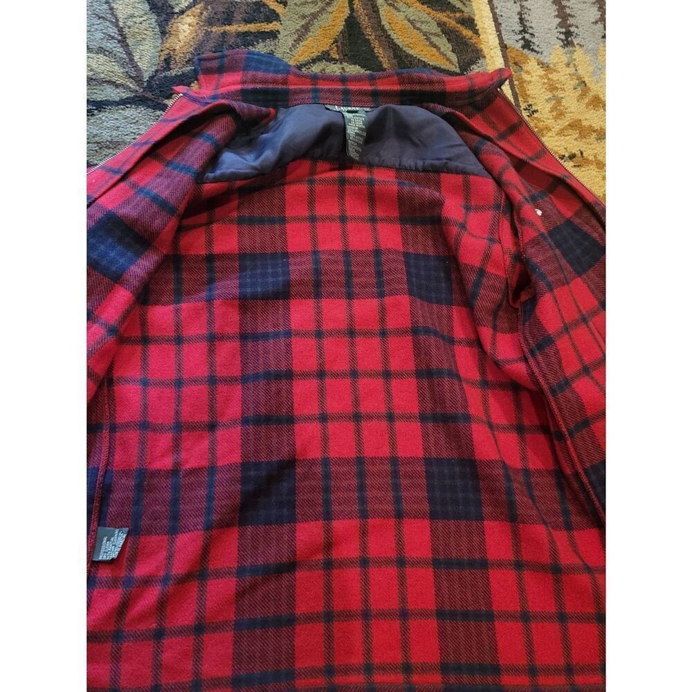 Vintage Ralph Lauren Shirt Jacket Women's Medium Petite Red Wool Flannel Zip - Picture 4 of 6
